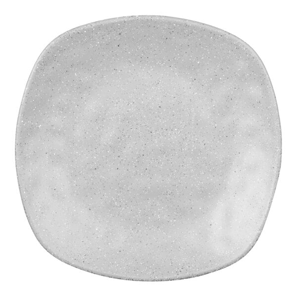 A white Elite Global Solutions square melamine plate with speckled texture.