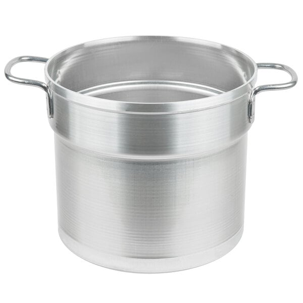 a silver pot with two handles