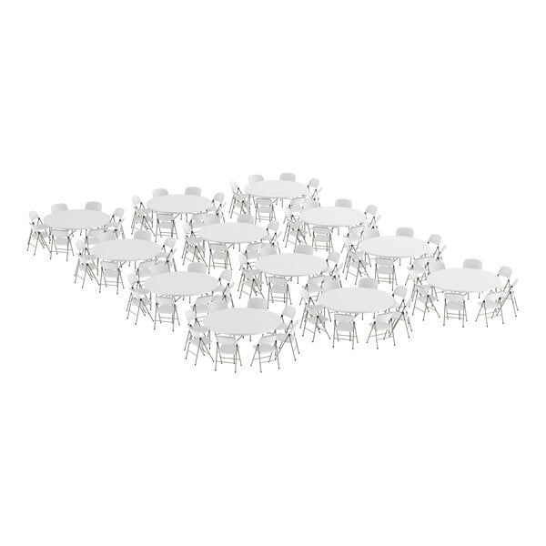 Lancaster Table & Seating (12) 72" Round Granite White Heavy-Duty Blow Molded Plastic Folding Tables with 96 White Folding Chairs
