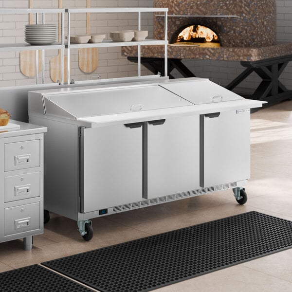 Beverage-Air SPE72HC-30M-23 72" 3 Door Mega Top ADA Height Refrigerated Sandwich Prep Table