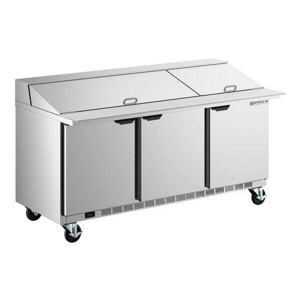 Beverage-Air SPE72HC-30M-23 72" 3 Door Mega Top ADA Height Refrigerated Sandwich Prep Table