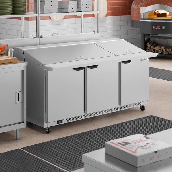 Beverage-Air SPE72HC-30M-23 72" 3 Door Mega Top ADA Height Refrigerated Sandwich Prep Table