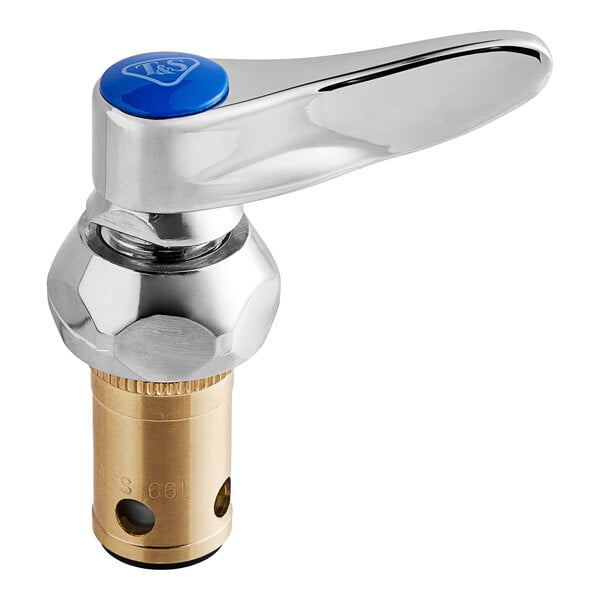 A T&S Eterna cartridge with a blue cold index and spring checks.