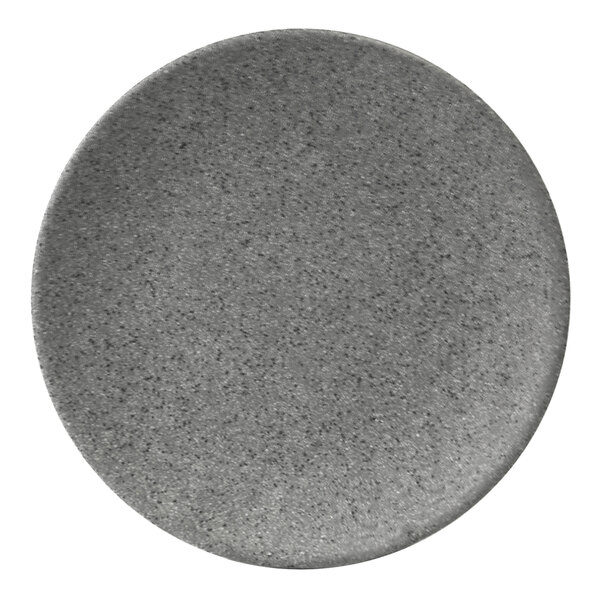 A grey Elite Global Solutions Tenaya melamine plate with specks on the edge.
