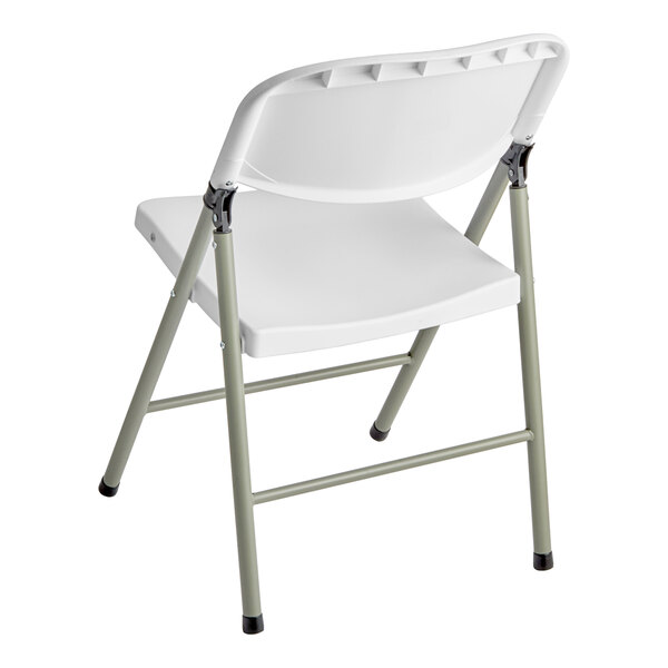Lancaster Table & Seating 18" x 96" Granite White Heavy-Duty Blow Molded Plastic Folding Seminar Table with 4 White Folding Chairs