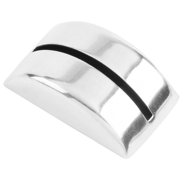 A stainless steel semicircle with a black stripe.