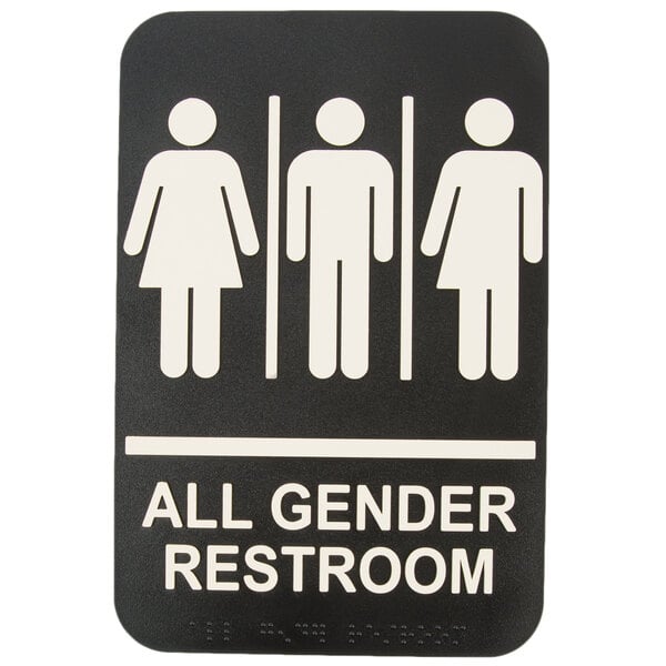All Gender Restroom Sign Made in USA Plastic for Restrooms Black 10x7 in 