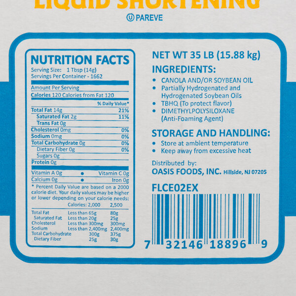 Oasis Expeller Pressed Premium Creamy Liquid Shortening 35 lb.