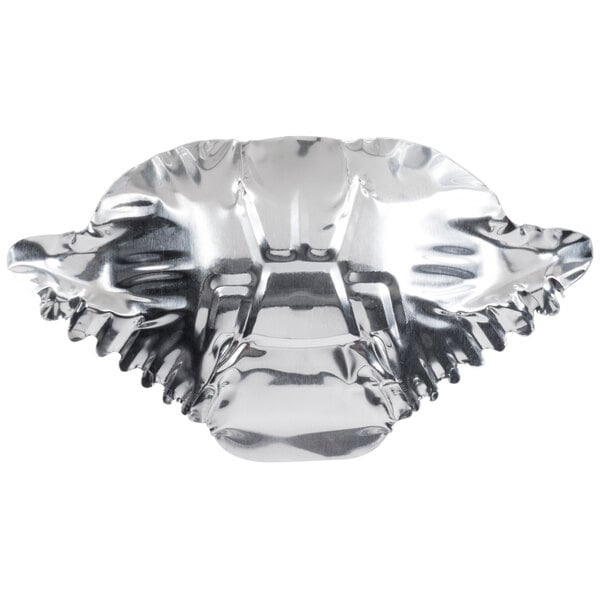 A Royal Paper silver foil crab shell with a design on it.