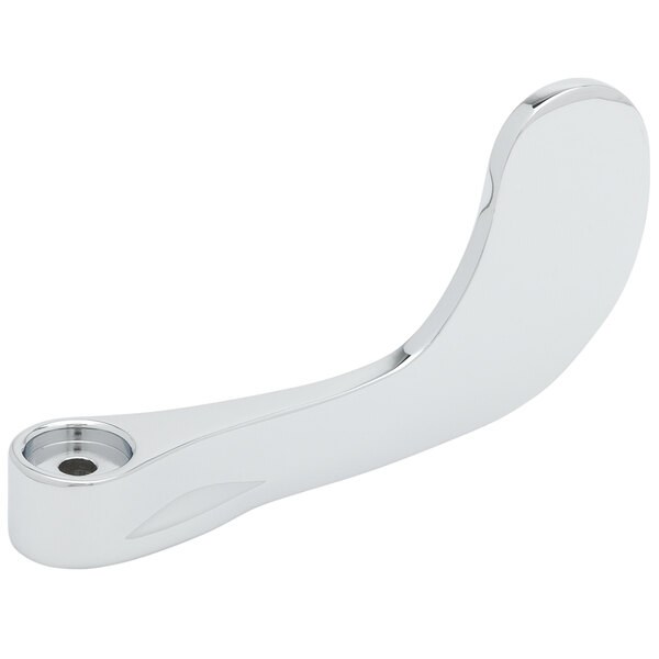 A silver T&S 4" wrist action handle with a screw hole.