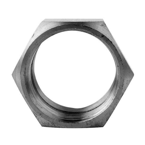 A close-up of a hexagon aluminum coupling nut.