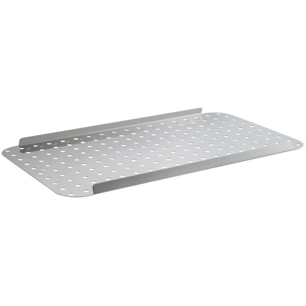 A metal partition base with holes for a Sammic sous-vide bath.