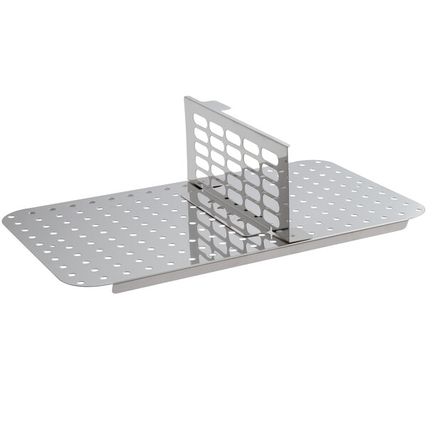 A stainless steel partition base with holes.