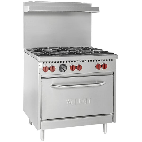 A Vulcan SX Series stainless steel 36-inch gas range with 6 burners.