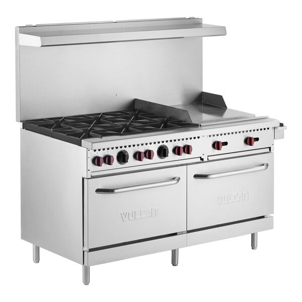 Vulcan SX60F-6B24GP SX Series Liquid Propane 6 Burner 60" Range with 24" Manual Griddle with 2 Standard Ovens - 258,000 BTU