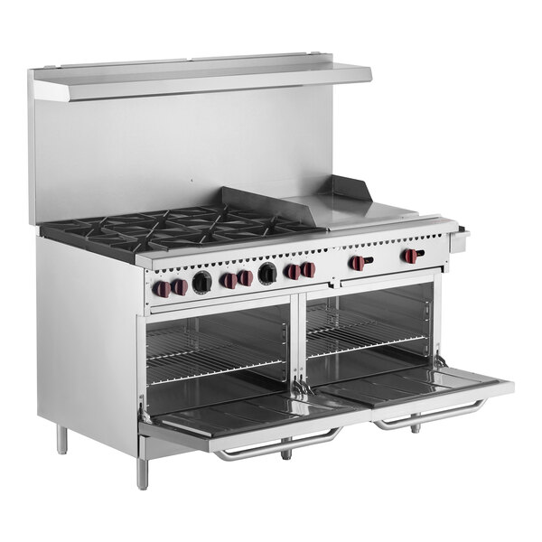 Vulcan SX60F-6B24GP SX Series Liquid Propane 6 Burner 60" Range with 24" Manual Griddle with 2 Standard Ovens - 258,000 BTU