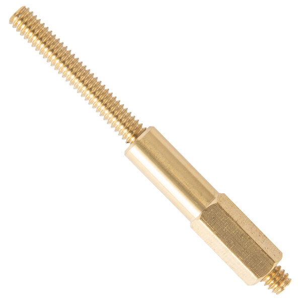 A gold metal screw with a long nut.