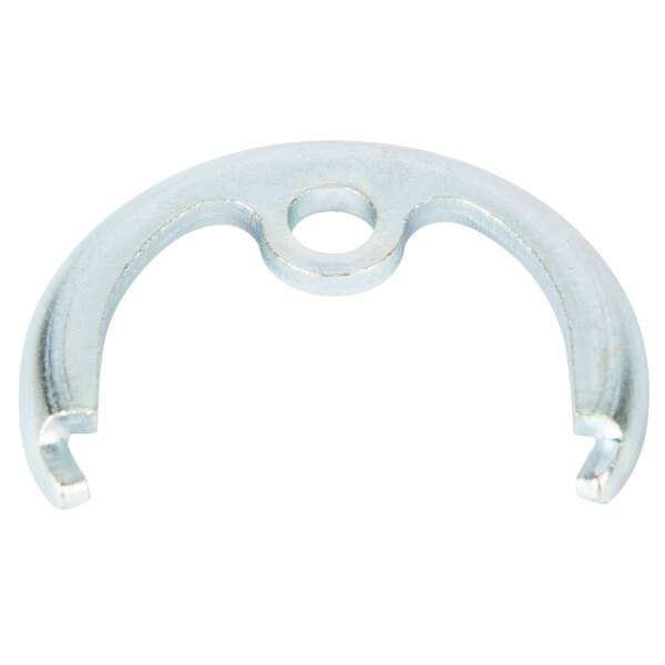 A silver metal ring with a hole in it.