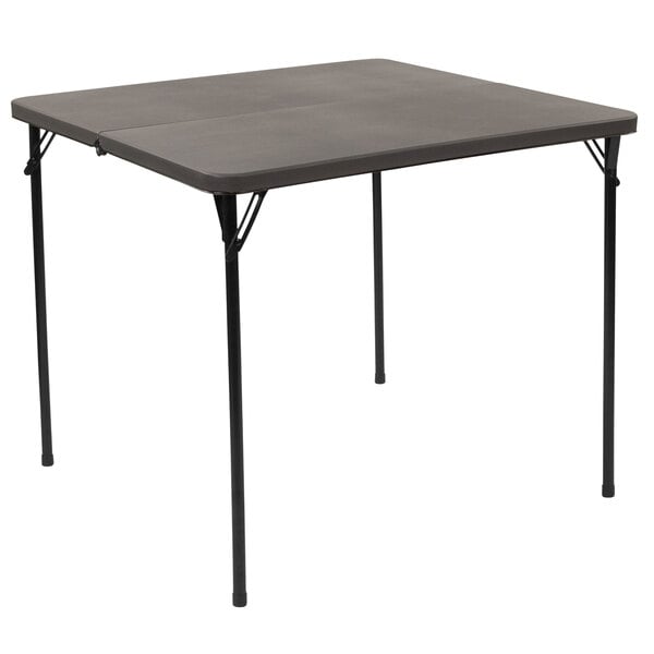 A Flash Furniture square dark gray plastic folding table with black legs.