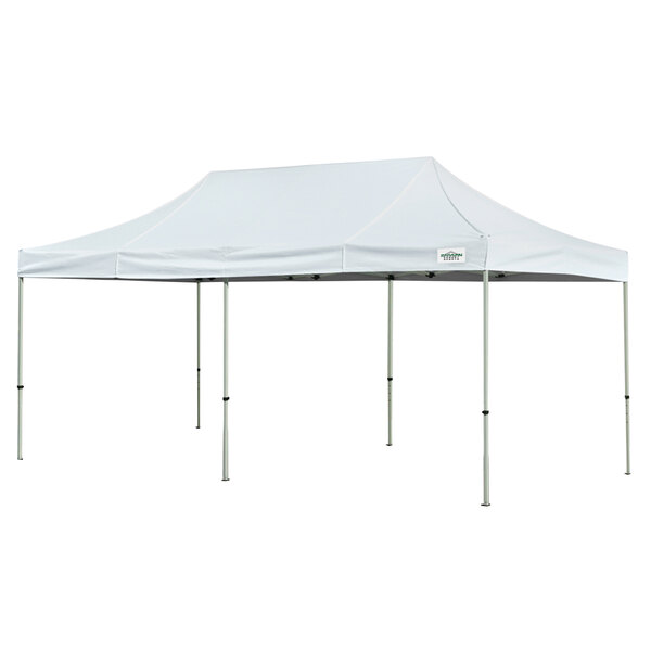 A white Caravan Canopy tent with poles.