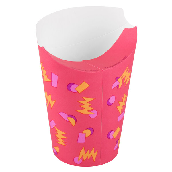 A pink Solo paper container with a pattern on it.