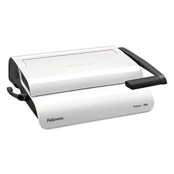 A white rectangular object with a black cover.