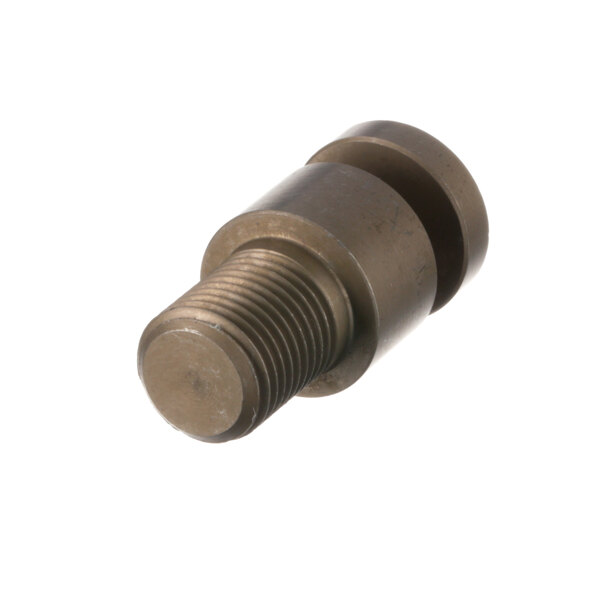 A close-up of a metal threaded nut.