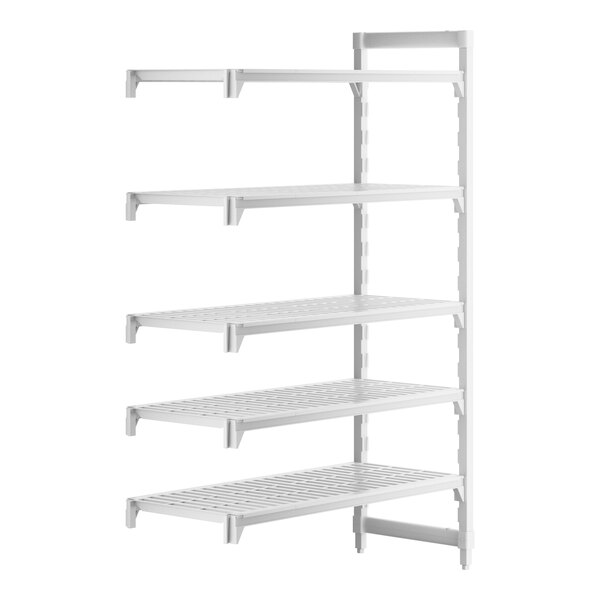 A white plastic Camshelving® Premium add on unit with four vented shelves.
