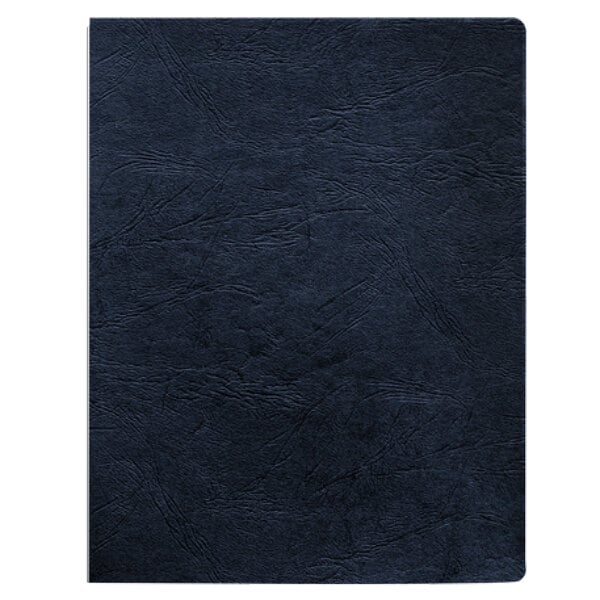 A navy blue Fellowes Classic Grain texture binding system cover.