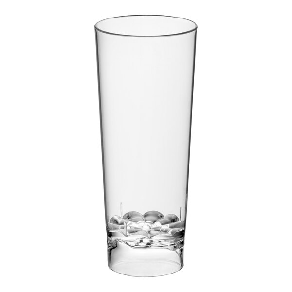 A clear, tall plastic shot glass with a textured base, shown against a white background.