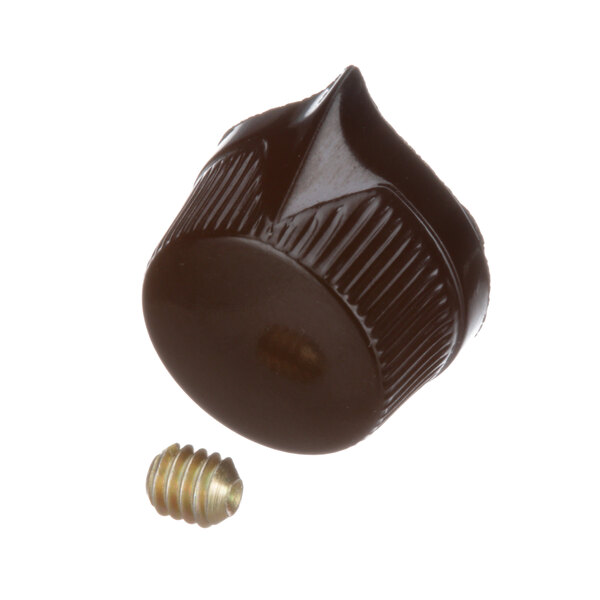 A close-up of a black Heat Seal knob with a screw.