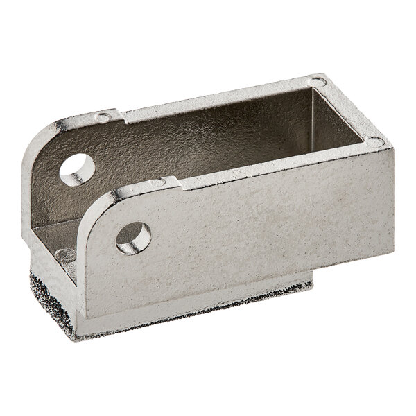 A stainless steel Hobart stone bracket with two holes.