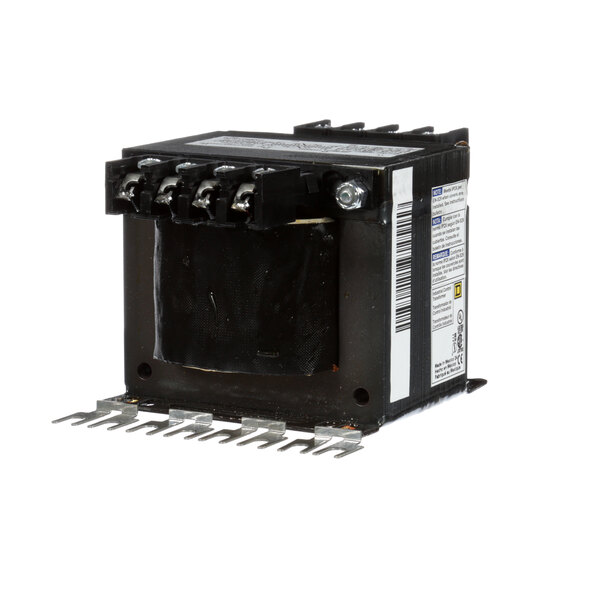 A black CMA Dishmachines transformer with metal wires and a white stripe.