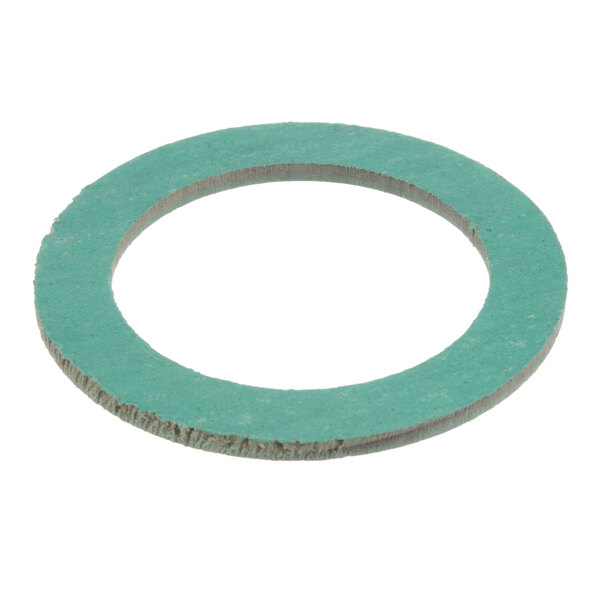 A close-up of a green circular rubber gasket with a hole in the center.