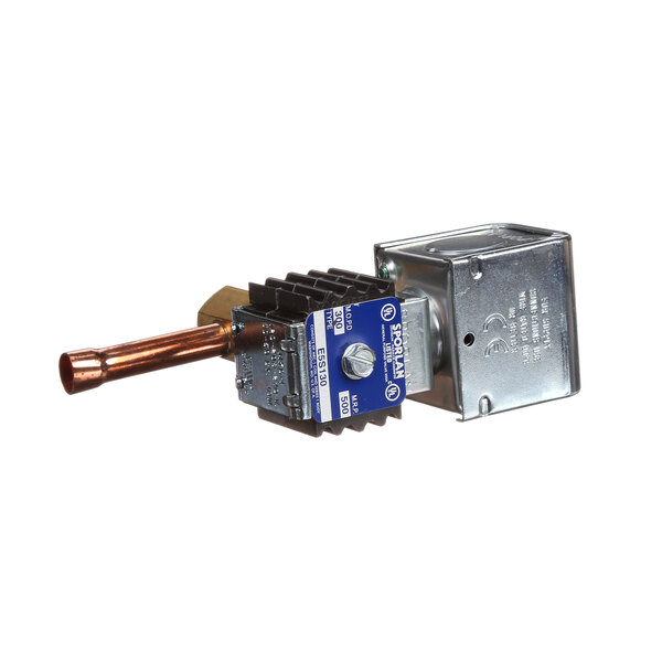 A Hussmann dual rated solenoid valve with copper fittings.