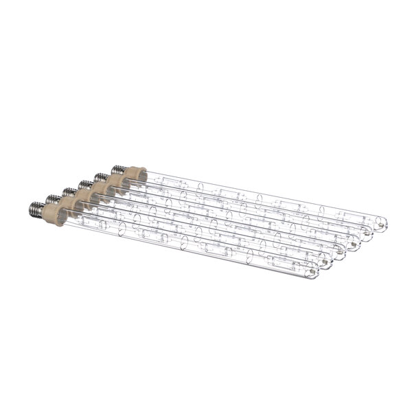 A 6 pack of clear plastic tubes with metal tips.