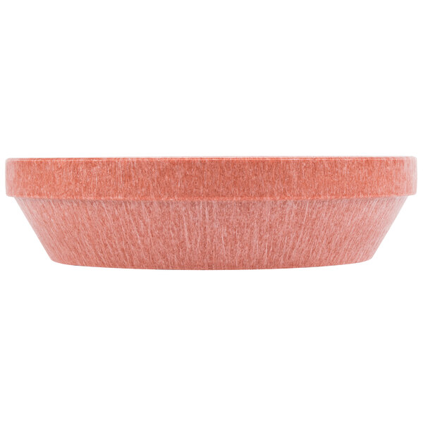 A white chip serving bowl with a paprika red rim.