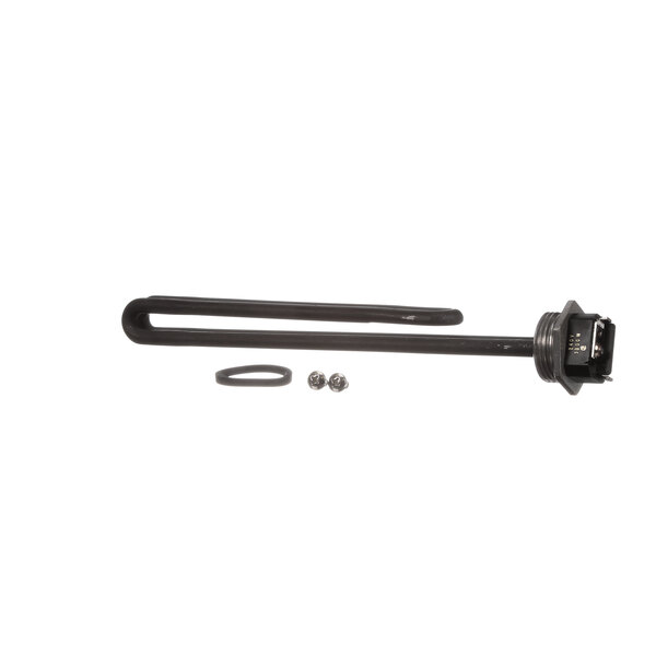 A black metal Hobart heater element with screws and a wire.