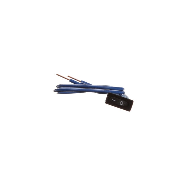 A blue wire with a black connector attached to a Hussmann light switch.