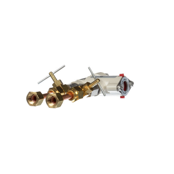 A brass Newco Pds Valve Assy with a gold handle.