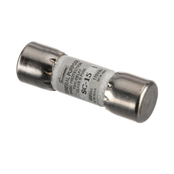A close-up of a Broaster 15 amp fuse.