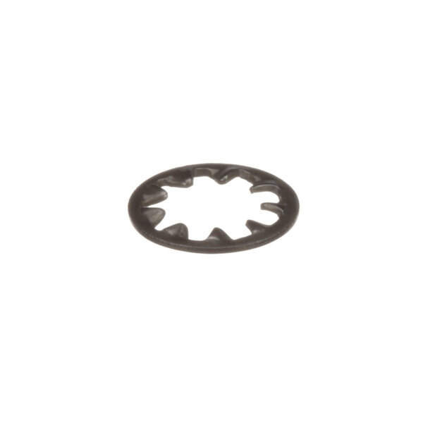 A black metal Cleveland Int. Tooth Lock Washer with a hole in the middle.