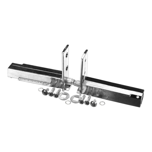 A metal piece with screws and bolts, a Kloppenberg Power Pivot Hinge Cartridge Assembly.