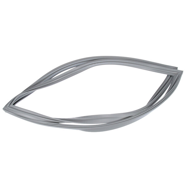 A grey rubber gasket with a curved shape.
