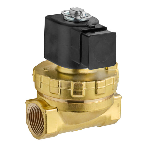 A brass Hobart solenoid valve with a black cover.