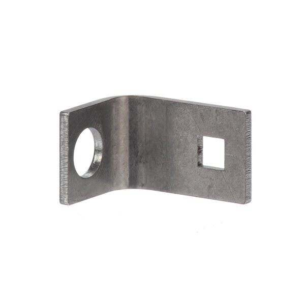 A metal bracket with a hole on a metal corner.