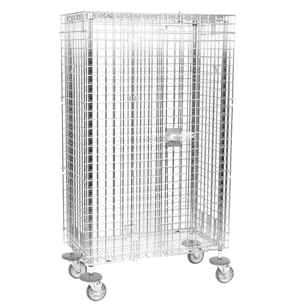 A Metro wire security cabinet on wheels.