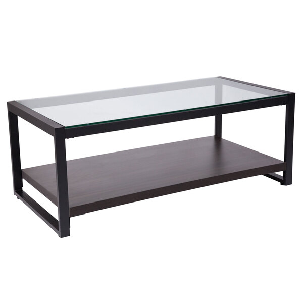 X 18 Rectangular Clear Glass Coffee Table With Black Metal Legs