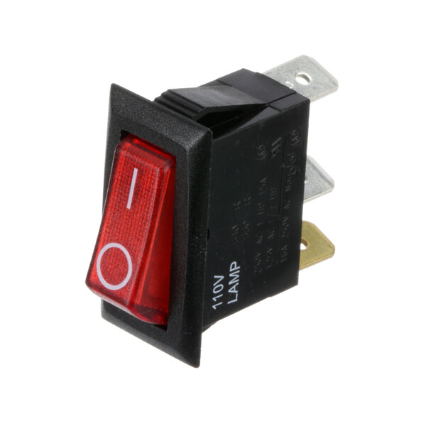 A close-up of a Newco lighted red switch.
