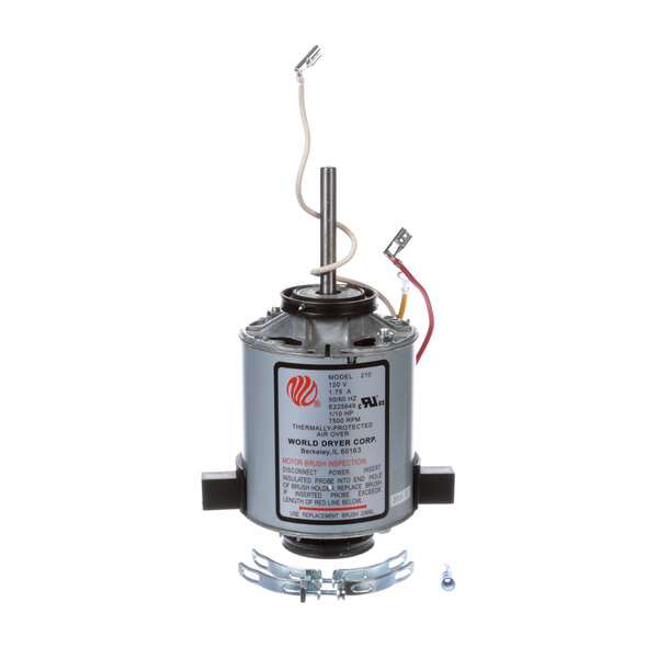 A World Dryer 210-K motor with wires attached.